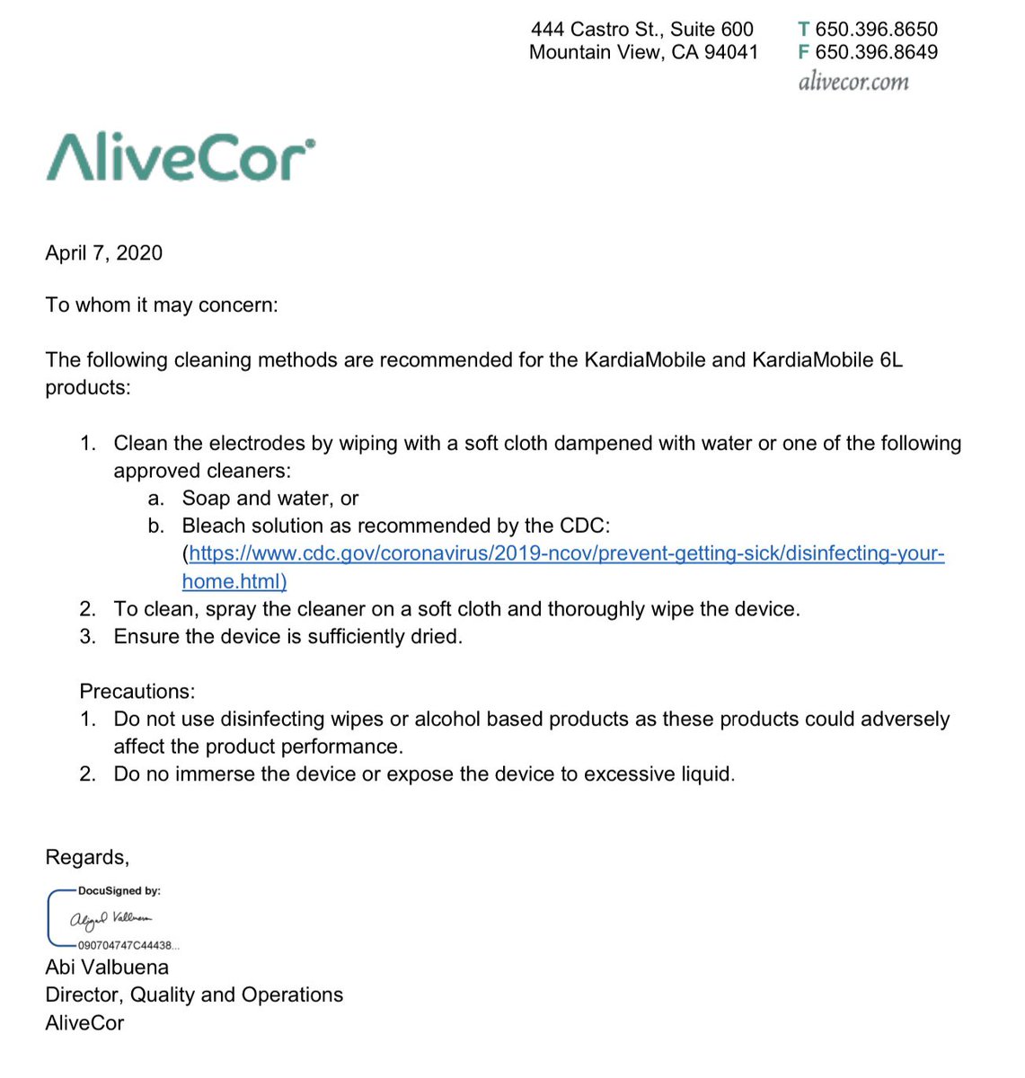 Recordatorio de las recomendaciones de limpieza del #Kardia6L
Se debe usar una gamuza o gasa suave humedecida en:
-agua y jabón
-solución de lejía
No se debe
-limpiar con soluciones alcohólicas
-sumergir
<a href="/AliveCor/">AliveCor</a> <a href="/secardiologia/">Soc Esp Cardiología</a> <a href="/SEMERGENap/">SEMERGEN | Médicos de AP</a> #protejamosanuestrosheroes #COVID19