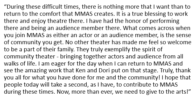 “Now, more than ever, we need to give to the arts!” 
Thanks Christopher Crossen-Sills for your kind words!
 #MMASGivingMonday