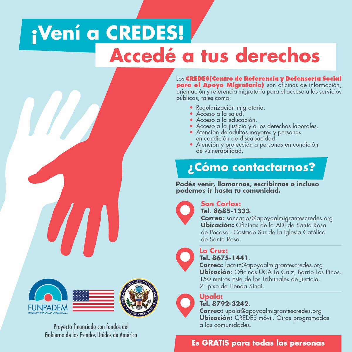FUNPADEM's tweet photo. 📣#SabíasQue FUNPADEM cuenta con 3 Centros de Referencia y Defensoría Social para el Apoyo Migratorio* (#CREDES) en las localidades de La Cruz, Upala y San Carlos. https://t.co/jPOGI9S1jO