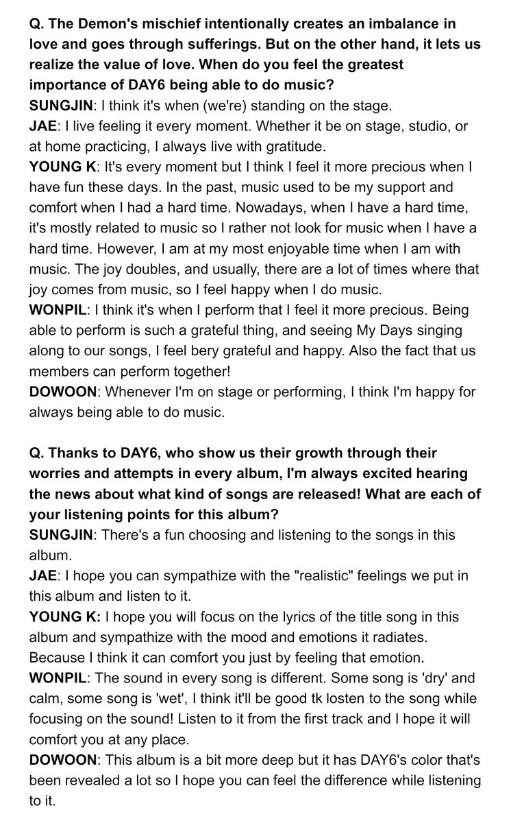 day6scosmos's tweet photo. [TRANS] DAY6 <The Book of Us : The Demon> Genie Interview
/may contain inaccuracies🙏🏻 https://t.co/pvQL1JRGCb