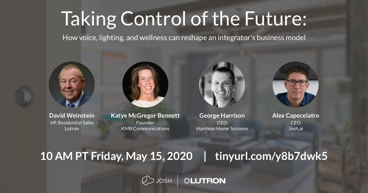 Join us 5/15 10am PT as our own David Weinstein joins Alex Capecelatro (<a href="/joshdotai/">Josh.ai</a>) &amp; George Harrison (Harrison Home Systems) to discuss #voicecontrol, lighting &amp; wellness. The webinar will be moderated by Katye (McGregor) Bennett (<a href="/KMB_Comm/">KMB Comm</a>). Sign up: bit.ly/3fCMRJe