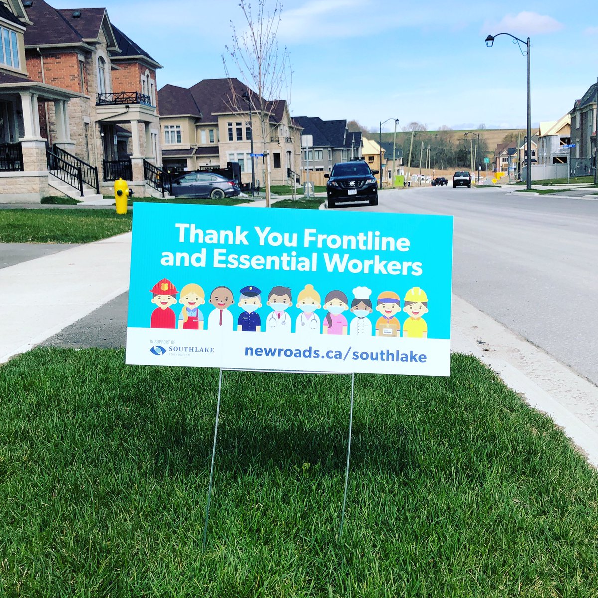 JessKerr2's tweet photo. Proudly celebrating our frontline and essential workers at @Southlake_News while supporting @Southlake_News. Thank you  @NewRoads_Auto for dropping it off!     #lovemylawnsign #inthistogether https://t.co/7J2x1gbhHq