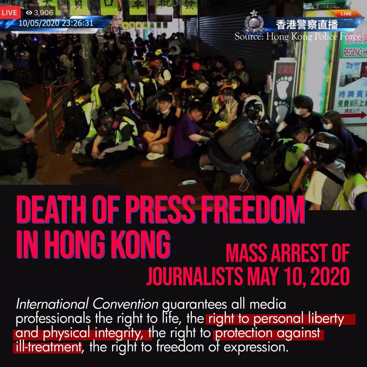 HK_yellowpepe's tweet photo. @themainichi Journalists are being targeted by the #HongKongPolice. They are forced to stop streaming and being searched. The devil cops also intentionally shooting #peperspray towards them. This is the end of #freedom of press. The media no longer serve as the forth power to monitor society. https://t.co/WdeMUPwCnU