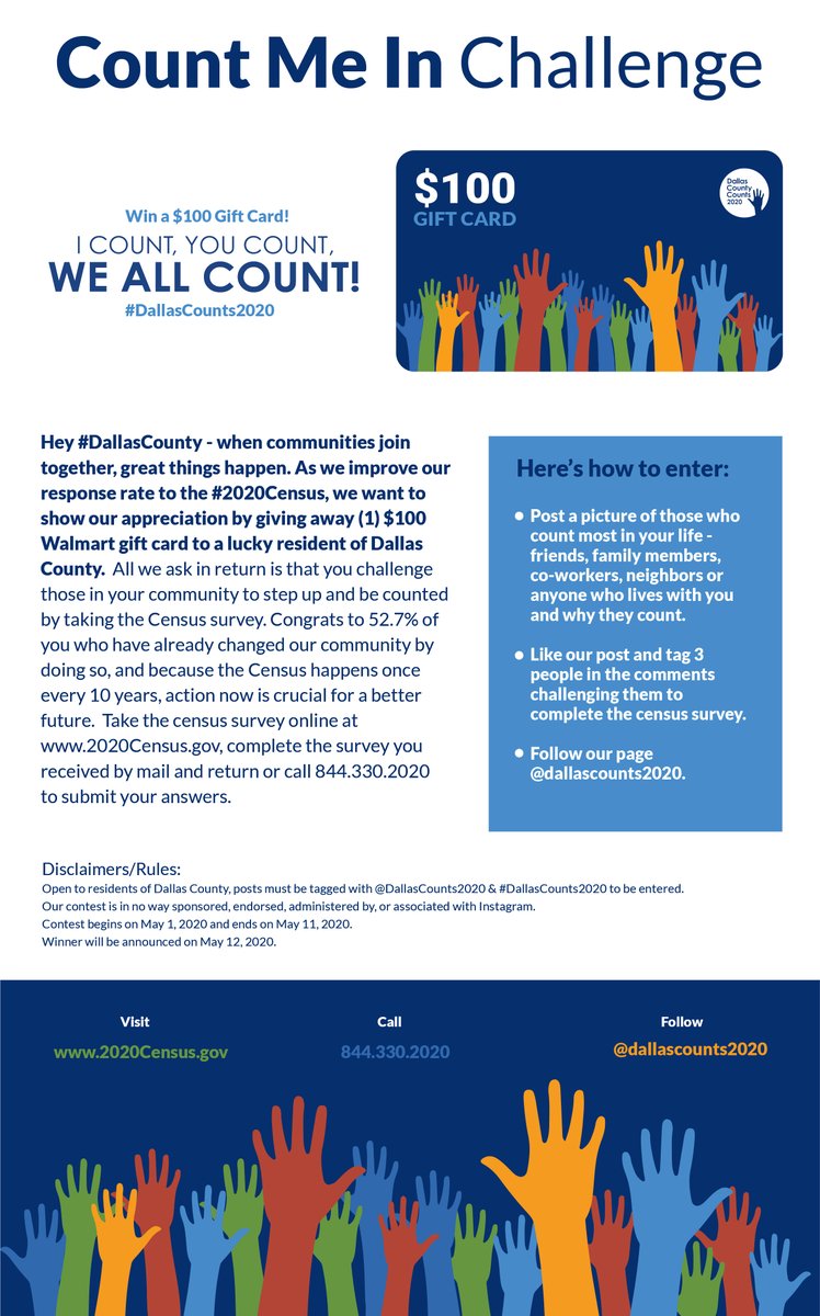 cedarhillisd's tweet photo. Want to win a $100 Walmart gift? Check this out  👀👇
#DallasCounts2020 #CountMeInChallenge https://t.co/3WhjMTbaFY