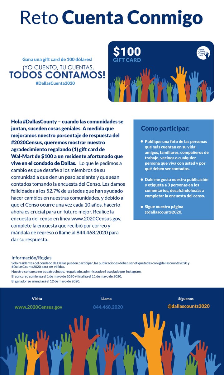 cedarhillisd's tweet photo. Want to win a $100 Walmart gift? Check this out  👀👇
#DallasCounts2020 #CountMeInChallenge https://t.co/3WhjMTbaFY