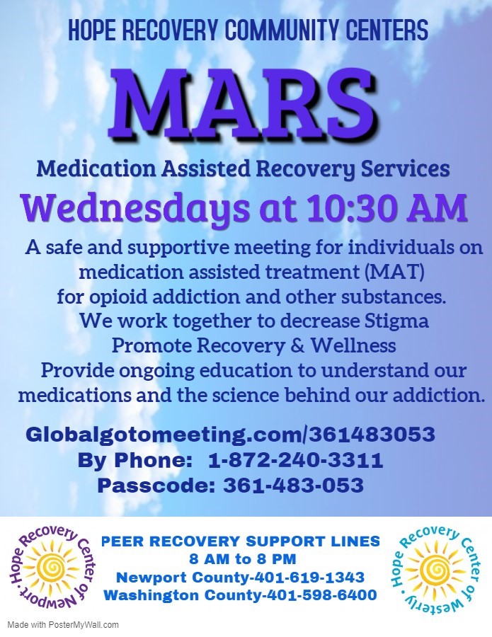 Virtual meetings available through Hope Recovery Community Centers!