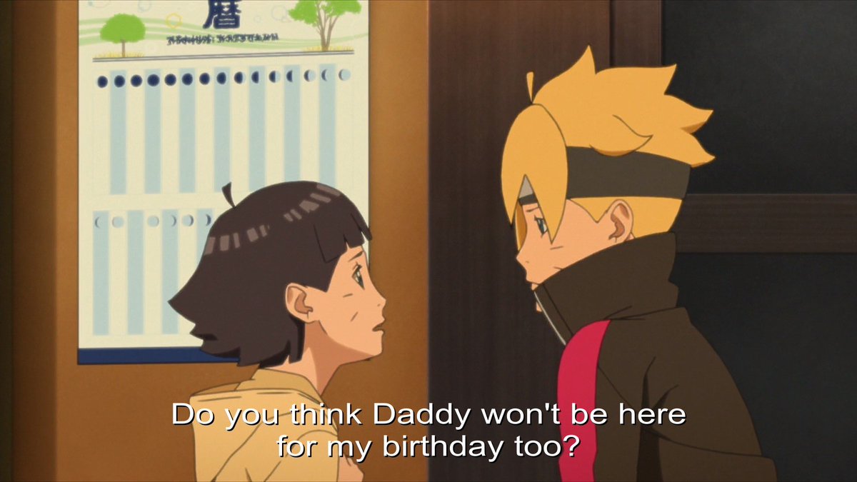 Now, he wasn’t only upset for himself but for Himawari in particular. In his eyes, the whole family suffered from Naruto’s actions. We know Naruto missed at least two of his birthdays and yet he didn’t really say anything until Himawari’s birthday.