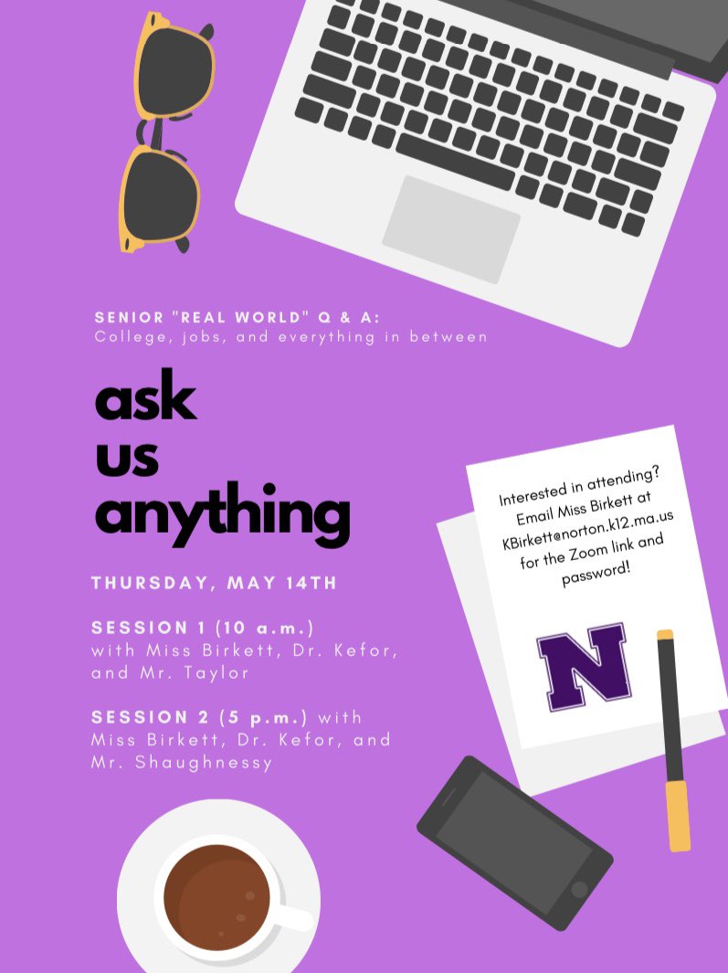 MsBirkett's tweet image. Seniors - come get real with me, @drkefor, @NHSCoachTaylor, and @CoachJShaughn on Thursday! This annual tradition is going virtual - looking forward to some candid conversations! @n_hs2020