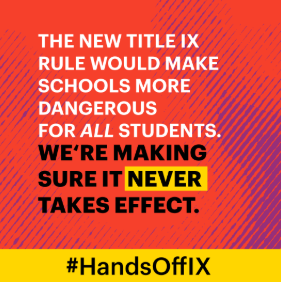 TransEquality's tweet photo. The New Title IX rule would make schools more dangerous for survivors. We're making sure it NEVER takes effect. Schools, students, community, we are STILL IN THIS FIGHT. Know Your Rights https://t.co/HyVI0VecqE #HandsOffIX https://t.co/2tbIjxjvss