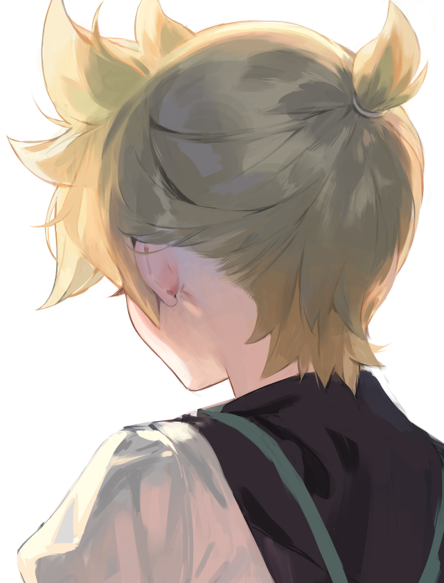 kagamine len male focus short ponytail 1boy from behind blonde hair spiked hair white background  illustration images