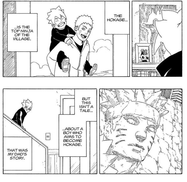 But because of his personality and his disregard for the Hokage job, Boruto doesn’t care about being the strongest. All he wants is to protect the Hokage and the village without necessarily seeking glory (basically walk Sasuke’s path).