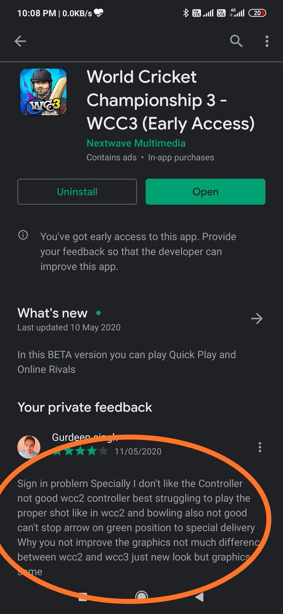 GurdeepJawand29's tweet photo. @Worldcrickchamp #worldcricketchampionship #besmobilecricket #androidcricket #Multiplayercricket #WCC3ishere #wcc3_beta_version downloading done and my review in screenshot and on Google play store https://t.co/hUHcoXz2Ix
