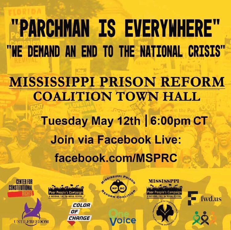 Join @PrisonReformMS on Tuesday for the Mississippi Prison Reform Town Hall on Facebook Live!