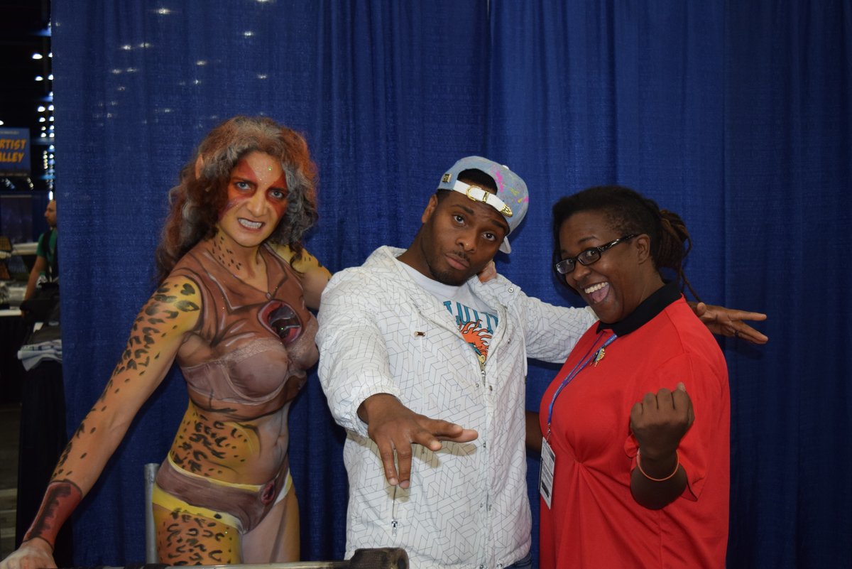 abcbodyart's tweet photo. That one time that @Iamkelmitchell suggested a #bodypainting  and then I did it!!! #Cheetarah #Thundercats #Comicpalooza #cosplay #goodburger #confun #abcbodyart #bodyart #bodyartevents https://t.co/qMFePwlA10