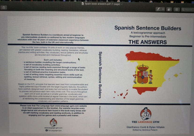 To those who have bought our Spanish workbook: We’ll publish on Amazon the accompanying Answers booklet later this week. It’ll cost very little and cover anwers to all 964 activities. Huge work by <a href="/MrVinalesMFL/">DylanViñales🙋‍♂️🐧</a> and <a href="/Vero_Palacin/">Veronica Palacin</a> it’ll look like this draft but different title