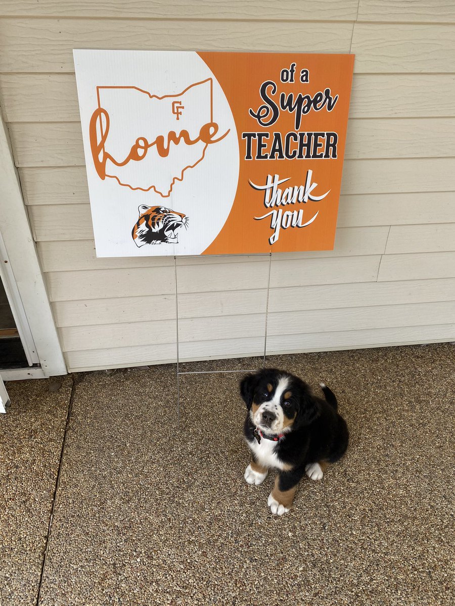 Thank you <a href="/ChagrinFallsPTO/">ChagrinFallsPTO</a> for the wonderful sign and treats! Moose is very proud to live at the house of a #cfevs teacher! Beyond grateful to work for such an amazing school! #cfhs #cfevsHOME