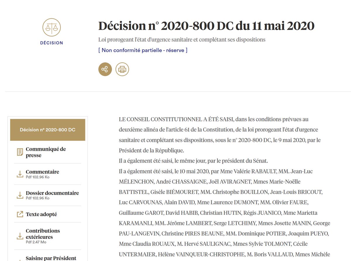 Décision n° 2020-800 DC du 11 mai 2020, [Loi prorogeant l’état d’urgence sanitaire et complétant ses dispositions] Non conformité partielle - réserve ow.ly/bjRI50zD024