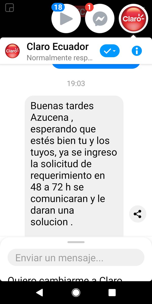 azuconavi's tweet photo. @Arcotel_ec @SecAnticorrup @DEFENSORIAEC @EcuavisaInforma @SuperciasEC @ClaroEcua sigo informando el engaño que hacen enviándome las.respuestas que me dan está respuesta es desde el chat de Claro donde también les he manifestado toda mi situación paso a paso https://t.co/THvWCBVMil