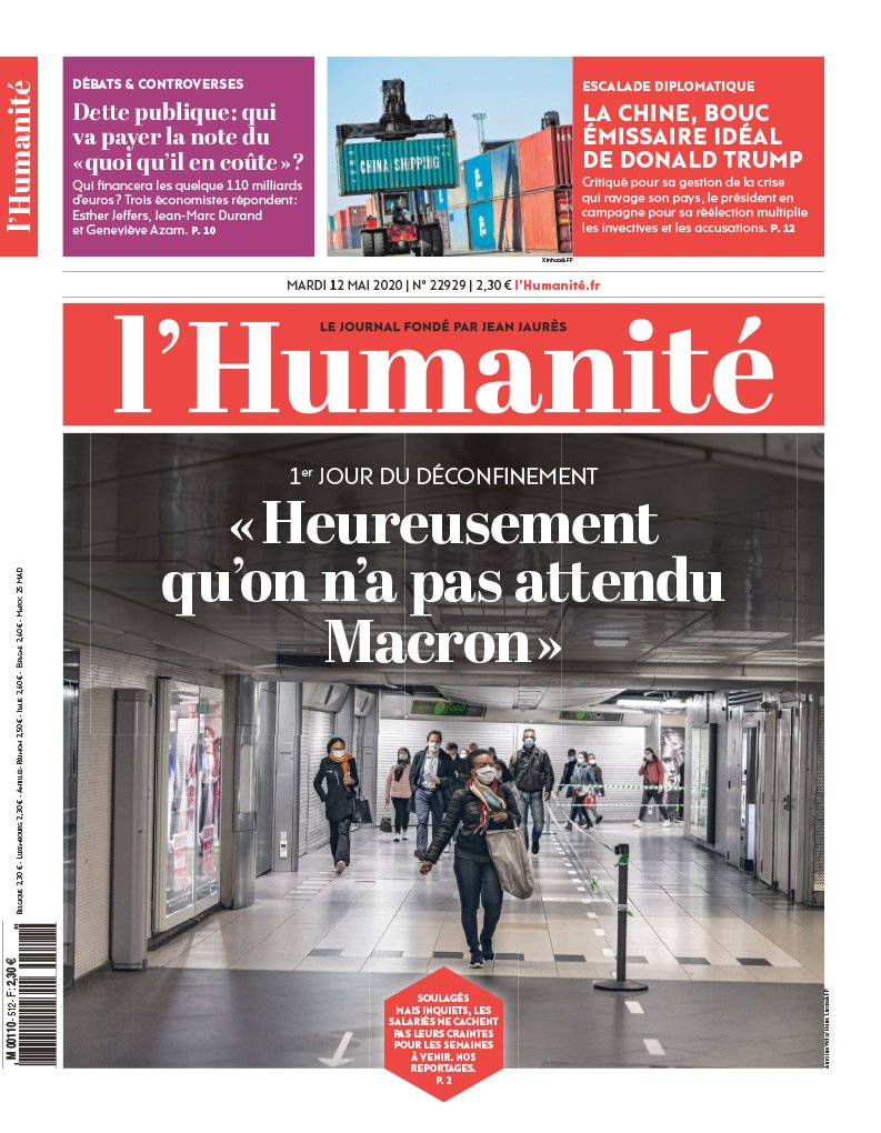 L'Humanité demain mardi 12 mai 2020 chez les marchands de journaux et dès ce soir 22h00 sur ordinateur humanite.aboshop.fr/#/ tablettes et smartphones avec nos applis IOS apple.co/2xRmrkm et Android bit.ly/2D7IzVZ
