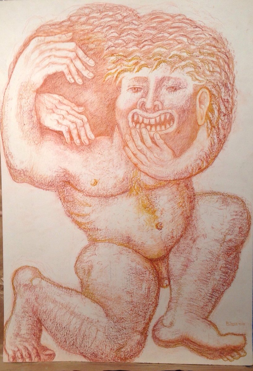 ramirotapioca's tweet photo. " CABEZA LEONADA 3 manos " 2020 - Lapiz marrón / cartulina- madera - 45 x 33 cm. https://t.co/KcsDT4yetf