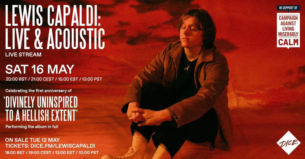 dicefm's tweet photo. Have you been divinely uninspired to a hellish extent of late? Us too. Thankfully, @LewisCapaldi is going to change all that by playing his debut album for us in its entirety. 

Tickets go on sale tomorrow at 6pm BST. #OnlyonDICE

Set a reminder: https://t.co/fDMi0XRMGo https://t.co/8TjUHMGorc