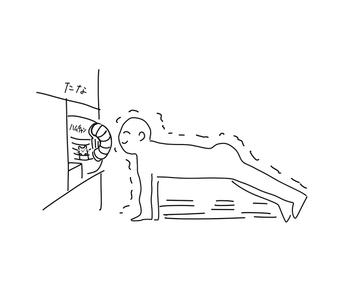 ハムチャンを鑑賞しながら筋トレをしている図 