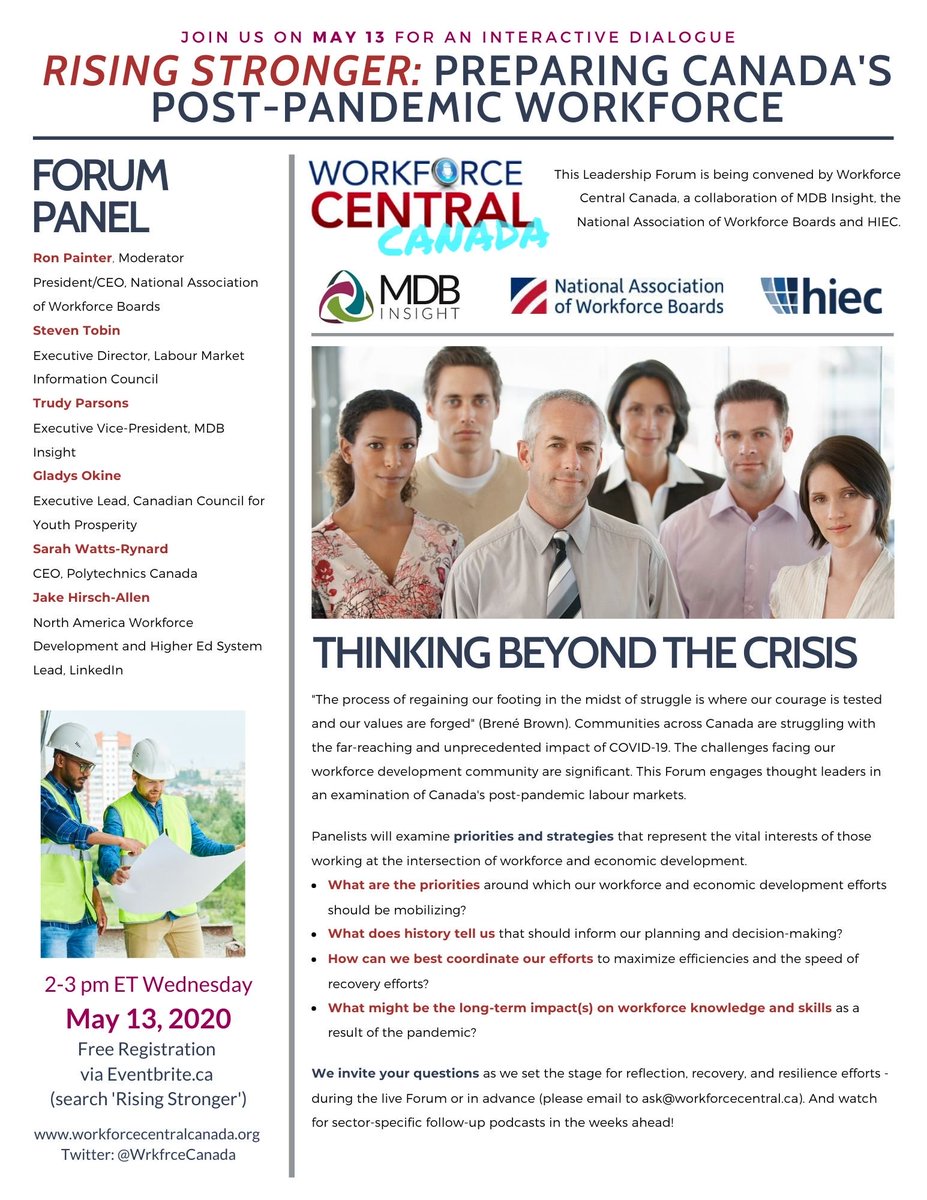 trudyparsons's tweet photo. Have you registered yet? The free @WorkforceCanada live national forum is this Wednesday, May 13th - don't miss this vital conversation! https://t.co/skaaLVw51L #CdnWorkforceFuture #WorkforceDev #econdev  @WorkforceInvest @MDBInsight https://t.co/0SZRsYLRwV