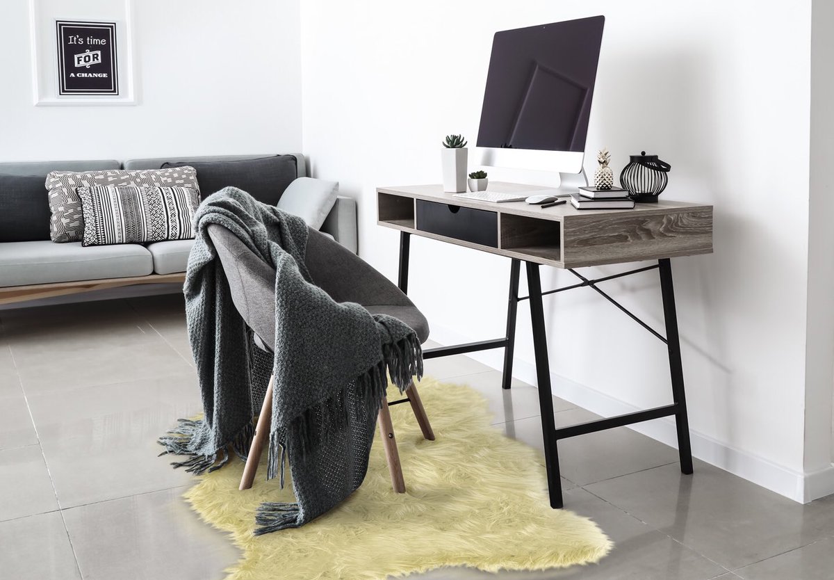 KORHANIhome's tweet photo. The new norm may be working from home, but it doesn’t have to be boring. Bring some life into your office with this fun, soft, faux fur mat in a pale yellow; one of springs trendy colours. 
#workfromhome #officedecor #decorate #korhanirugs #korhaniliving #arearugs #fauxfur https://t.co/MrB6fkw77u