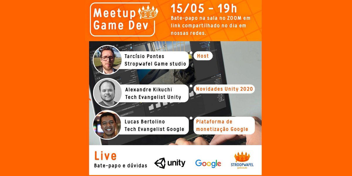 StroopwafelGame's tweet photo. Hello guys next 05/15 we're going to have  Alexandre Kikuchi and Lucas Bertolino about news on Unity 2020 and Google monetization platform.

The link to the meeting room will be shared on the day of the event on our networks.

#gamedev #unity3d #unity2020 #google #indiedev https://t.co/Ogl0Z9XyAW