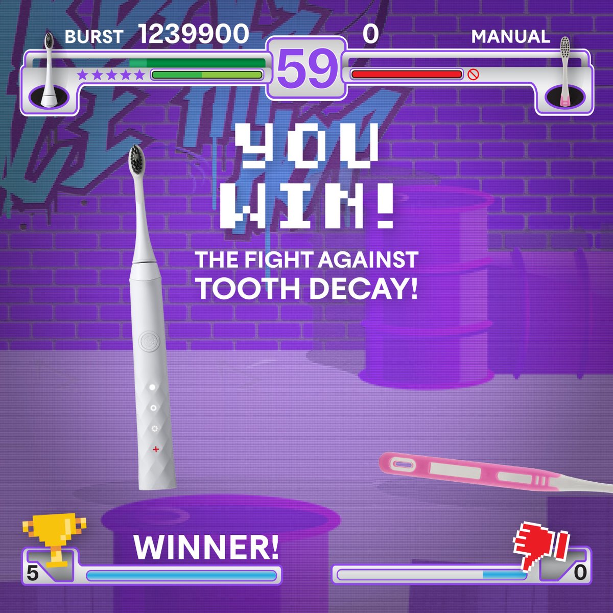 burstoralcare's tweet photo. "Oral hygiene is not a game! 🕹
Keep BURST on your side in the fight against tooth decay! 💥💥💥
*33,000 sonic vibrations per minute is something your manual toothbrush just can't do.
.
.
.
#brushBURST #diseaseprevention #watchyourmouth #healthandwellness #sonictechnology https://t.co/ZpIhF9nHyl