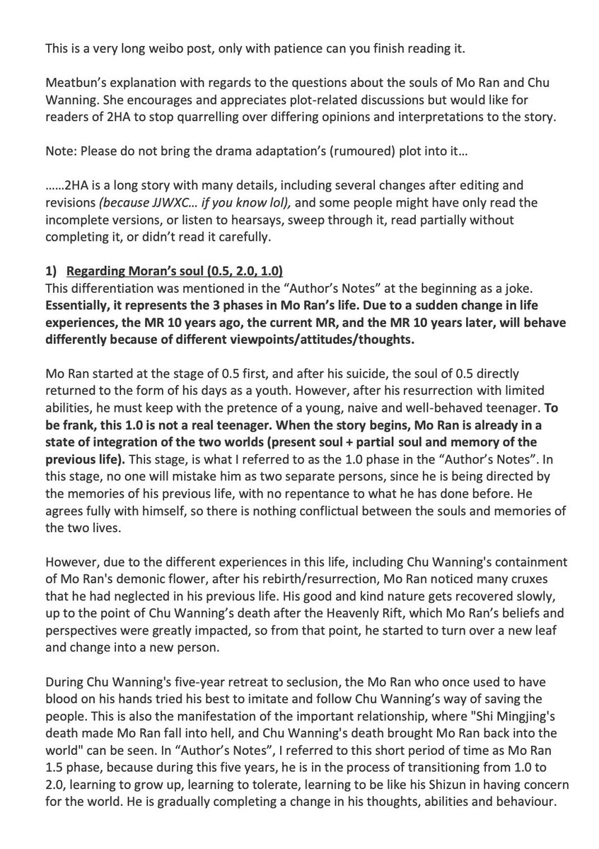 SHlZUNS's tweet photo. So aside from Meatbun speaking up regarding the 2ha and HYX drama circulating around, she also clarified on the confusion regarding the 2 lifetimes of Mo Ran and Chu Wanning (+ SM/HBN)

Long post, please read it you want to understand #2ha #二哈和他的白猫师尊 better! https://t.co/UnYrNNwbH2