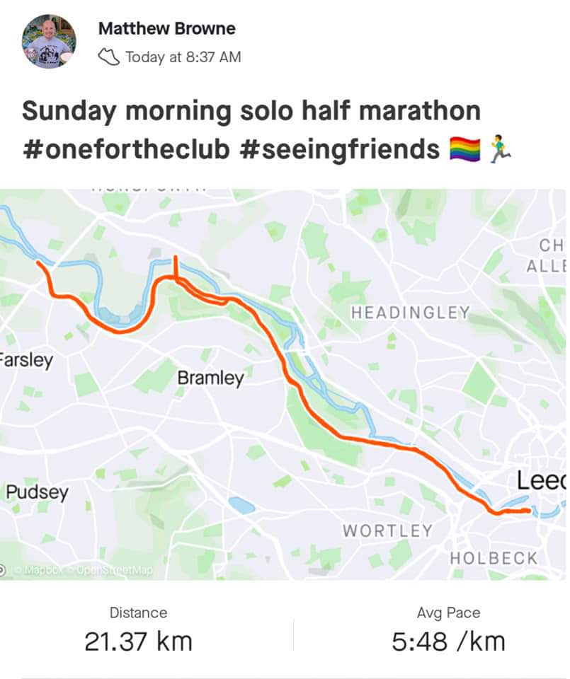 MatthewBrowne14's tweet photo. @PrideSportsUK I was struggling to get back into running. Struggling with 5k.  Since lockdown I've been able to work around my other interests.  Regular running over the past two months and I've got. #Lockdownpb completing a solo half marathon this weekend! 🏳️‍🌈🏃‍♂️ https://t.co/nfUqwXt3z1