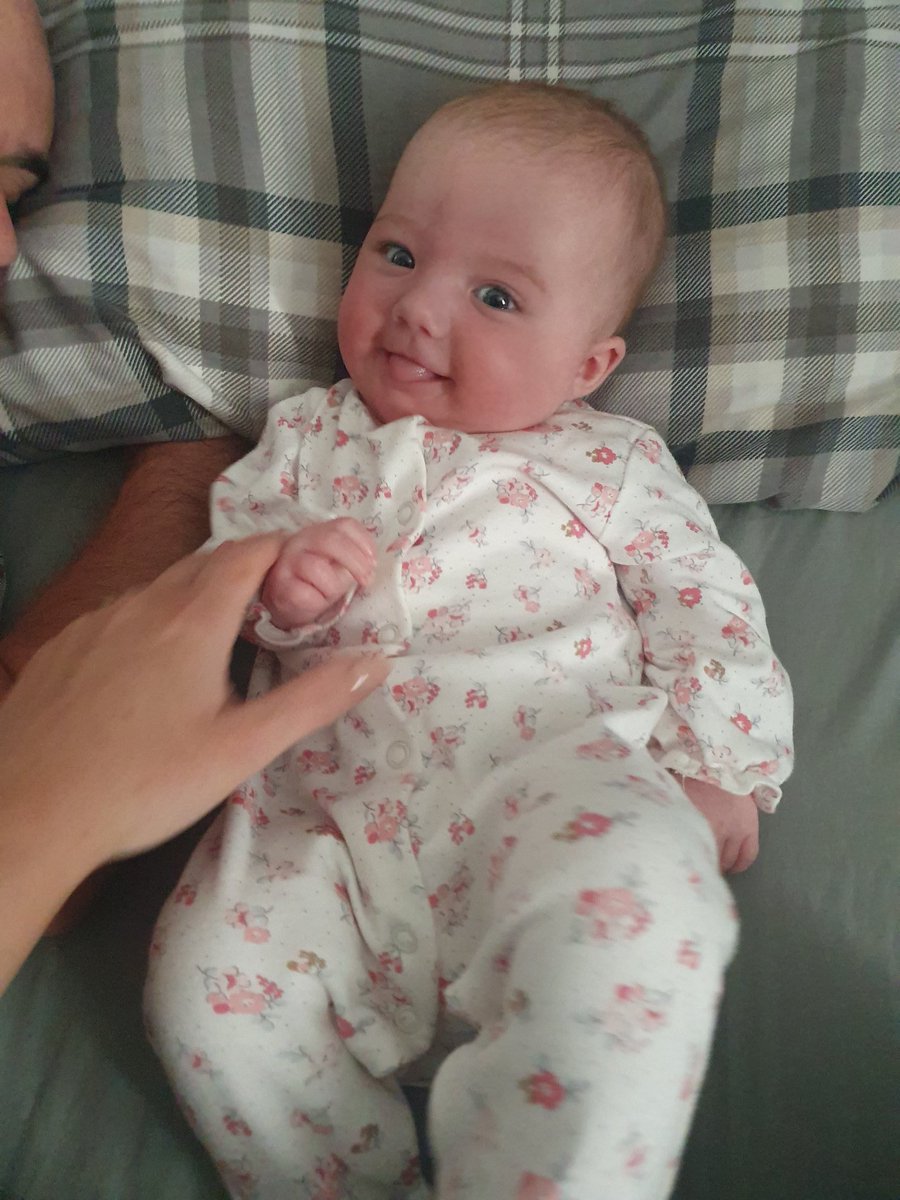 KerrySkelland's tweet photo. My pretty little girl who makes everyday a smiley day from the minute she wakes up, she gets me through the tough days of missing cuddles from our family with her big eyes and cheeky smile ❤💔 4 months old 🥰 https://t.co/Ay5f1cbJHm
