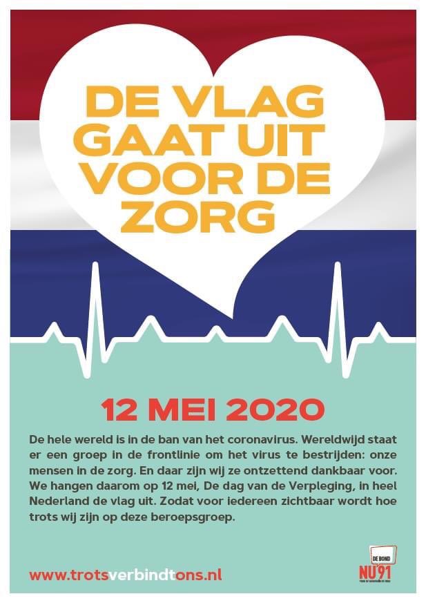 Morgen 12 mei hangen wij de vlag uit voor de zorg! Vlag je met ons mee? #12mei2020 #dagvandezorg #samensterk #samentegencorona #koraaltegencorona