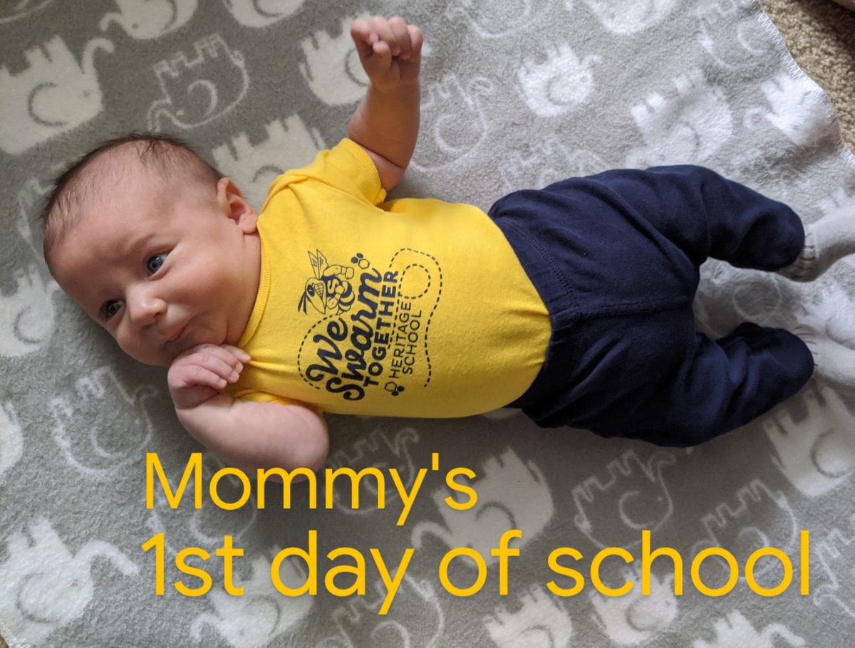 MrsBendes's tweet photo. Today is my first day back after maternity leave. Daniel is helping me out by wearing his #HeritageLearn onesie from @HERprincipal I love all his sweet facial expressions - he seems a little unsure of the world in this photo! https://t.co/N1Lfr4WLo0