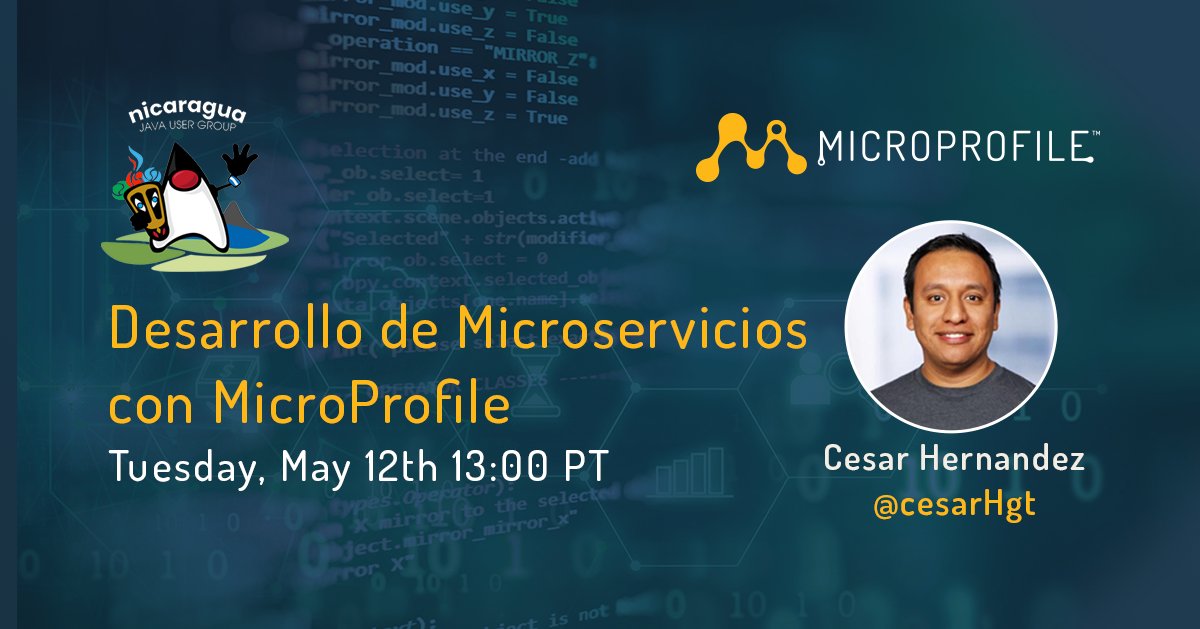 MicroProfileIO's tweet image. Acompaña a @CesarHgt de @tomitribe quien junto a la comunidad @jugnicaragua compartirá lo fácil que es desarrollar microservicios con @MicroProfileIO mañana martes 12 de Mayo. Regístrate: facebook.com/events/8604519…
#JavaEnEspanol #Comunidad #OSS @java @Java_Champions