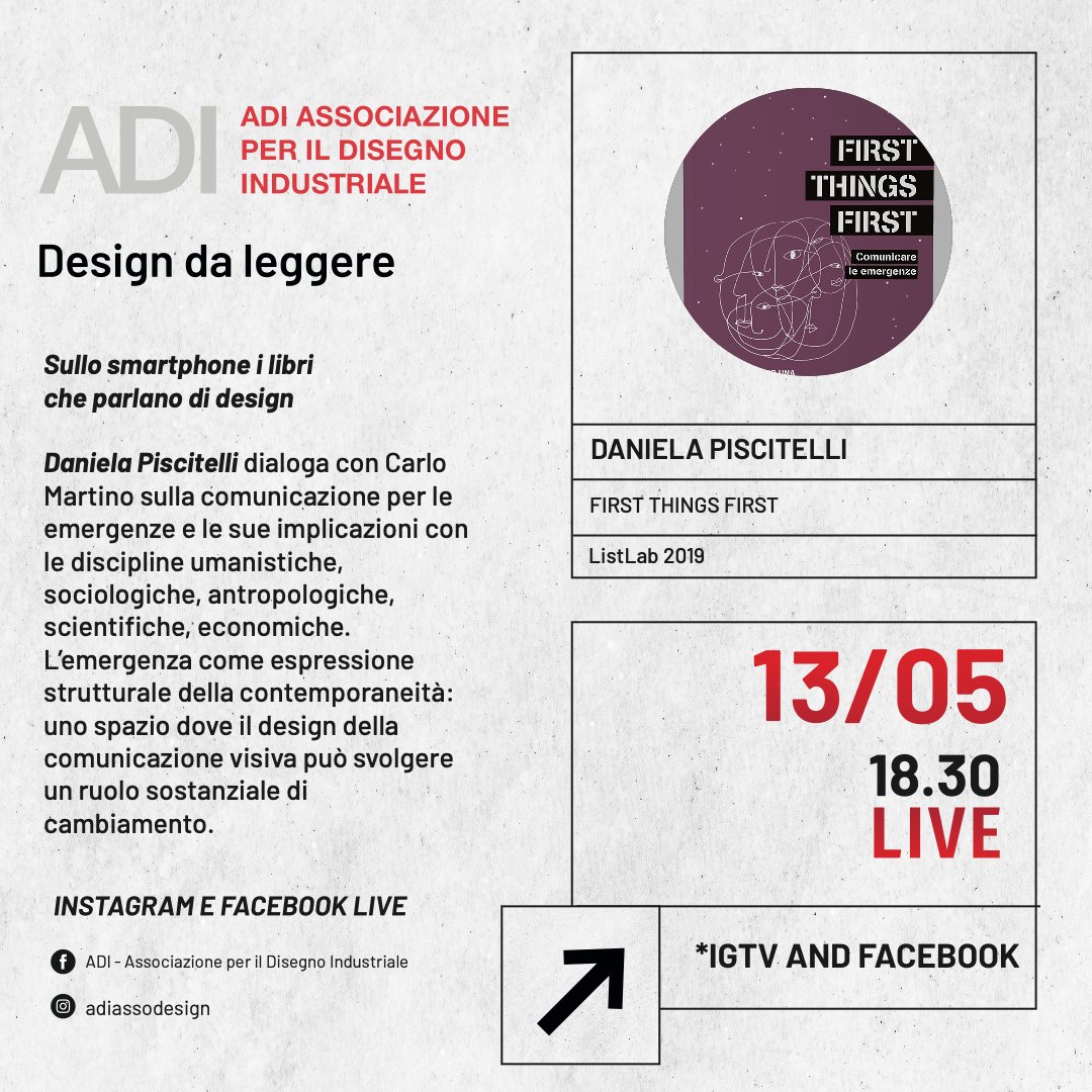 LIStPublish's tweet photo. Secondo appuntamento di "Design da Leggere Live"💥:
Alle ore 18.30 di martedì 13, Daniela Piscitelli presenterà il suo libro "First Things First".
https://t.co/ehGRY6EZTe
#bcpbcn #listlab #creative #publishing #books #design #research #visualcommunication #designdaleggere https://t.co/eCMa3c4ci0