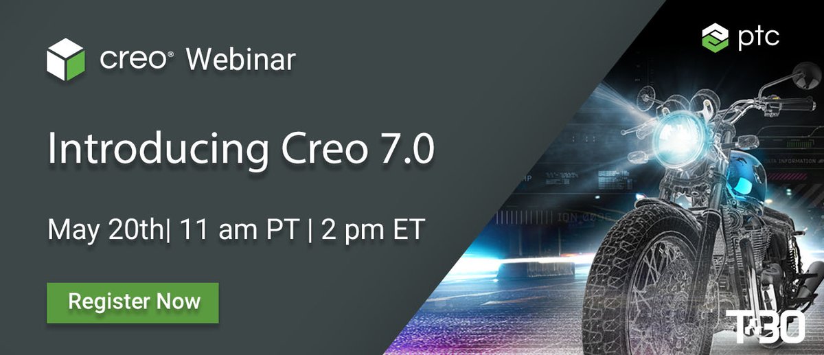 TechThirty's tweet image. Register for our live webinar, and see what&apos;s new in Creo 7.0! Get ready to create products of the future with the next generation of design innovation.

📅  Wednesday, May 20th
🕚 11 a.m. PST/ 2 p.m. EST
🔗 ow.ly/ibIh50zo6EG