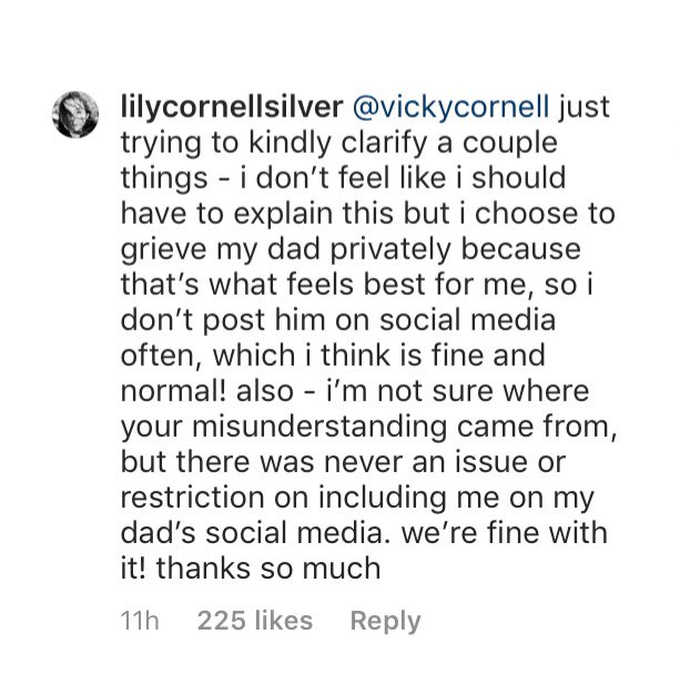 beenawaytoo's tweet photo. @iamvedders Lily Cornell Silver replied to Vicky Cornell on Chris Cornell’s Instagram post - May 10, 2020 @RollingStone @SPIN @billboard #ChrisCornell https://t.co/nmDLGyMDTl
