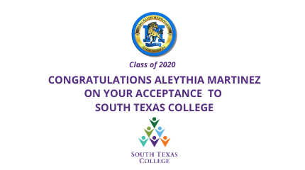 CCastro77609917's tweet photo. Congratulations to Aleythia Martinez on her acceptance to South Texas College!!! 
@Pride_Mustangs @ramjrcastillo @BeccaBechtold @ylcaldwell https://t.co/JL48lVcEvm