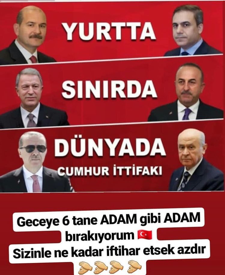 @ihsanemirgazili @58Turkuaz @Guenes03_RTE @NafizAka_69 @yalcin1940 @GizliArsiv06 @ErkanYaziciTR @hattapoglu_ @tovbekar_asi34 @asilbayburlum69 @5Davam @KatreiSu13 @34_A_K @_Errturk @EnesAkenes @goncalar07 @Tek_Vatan12 @RaporTR_ @ftm_shn @zeycak @Gnur86 @metamorformoz @Karafedaii @ERDALACAR69 @cicek_sahsenem @1453_geylani @emine_guclu1 @akbasmarkt @kareas7166 @aydinerkan34 @cuneytbulas @cizgmiz_hepayn1 @darkzone1818 @gullerevurgun4 @kom_ofis @jejuni_jeju @senledevamreis @reistanbul2023 @HurAdamHD @mmetten3 @O_S_Reis Milli hesaplar lütfen şu 4 kelimeyi tekrarlayıp arkadaşılarınızı mente alarak milli ve yerli siyasilerimizin resimlerini paylaşırmısınız?

ADAM GİBİ ADAMLAR TÜRKIYE 
🤘🇹🇷🇹🇷☝️🇹🇷🇹🇷🇹🇷

@kom_ofis
@gullfemce
@imerafera_54
@Zehra_Altunel1
@AslanMelut
@nlnrudra1