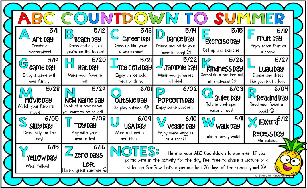 Starting our “ABC Countdown to Summer” today. I can’t believe there are only 26 school days left 😭☀️
