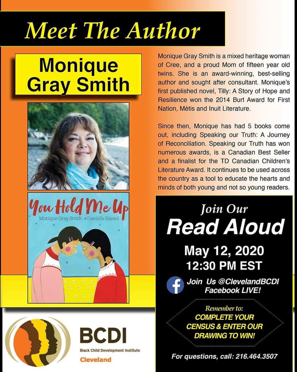 ClevelandBCDI's tweet image. Join our next Read Aloud tomorrow with Monique Gray Smith as she shares her book, You Hold Me Up. 12:30 PM EST on Facebook @ Cleveland BCDI
#BCDICle #completecountcle #census2020 #raffle #books #storytime #facebook #facebooklive #meettheauthor