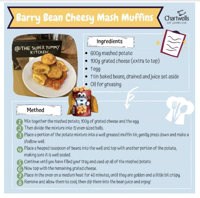 stmartinsworle's tweet photo. @Chartwells_UK introduced ‘The Super Yummy Kitchen’ - food, play &amp; education brought to your home.

Cook along videos can be watched on their YouTube - cook with their chef Andrew  
https://t.co/NH9xKwunfI
Kiera Y6 baked these ‘Barry Bean Cheesy Mash Muffins’ they look fab!👏😋👩‍🍳 https://t.co/QhBKP0qnuU