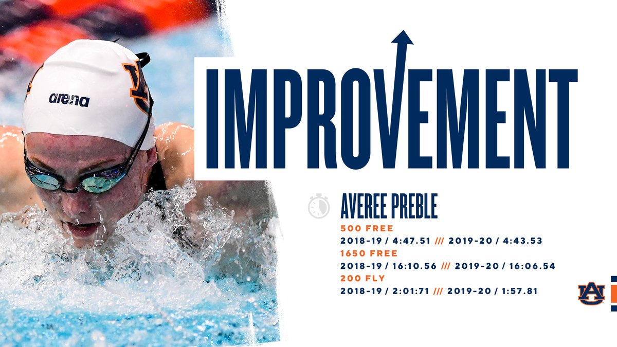 Freshman Averee Preble scored in 3⃣ events at the SEC Championships with 3⃣ new personal bests! 🤩

She's now eighth-fastest in program history with her 1650 Free time. 

#WarEagle | #Roots