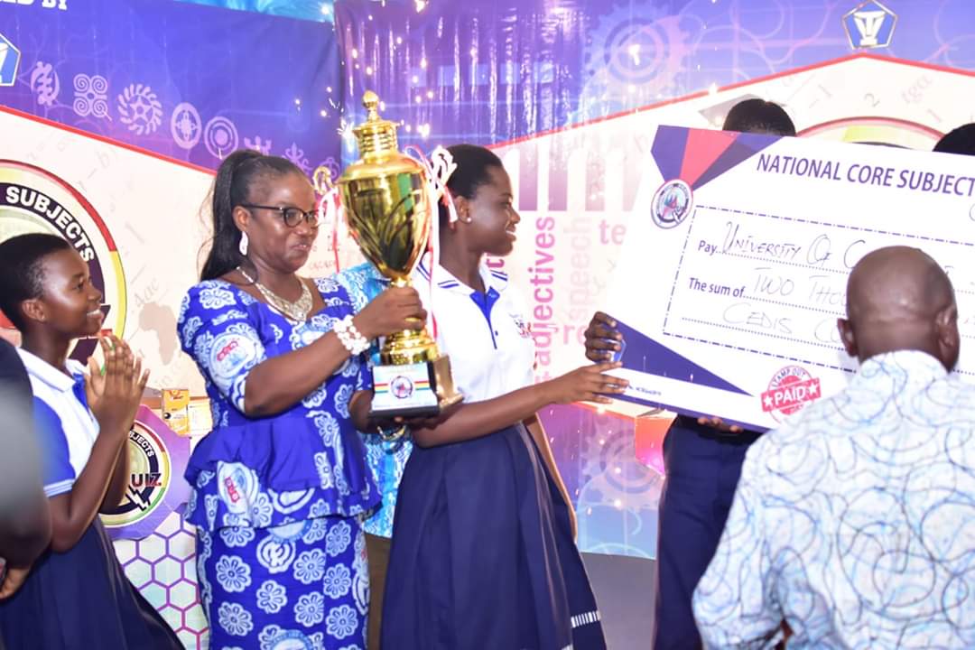 NCSQGhana's tweet photo. Mrs. Kate Frimpong (Headmistress of UCC JHS) also felt the FIREWORKS in her inner being as she joyfully grabbed the GOLDEN TROPHY ๐๐๐๐ฅ #VT_Power #NCSQuiz2020 #AnTiCiPaTe
๐๐ค๐ฅCONGRATULATIONS to UNIVERSITY OF CAPE COAST J.H.S
The ULTIMATE WINNERS #champions #EducationForAll https://t.co/df3hjXKO7E