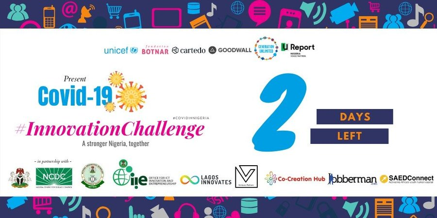 In collaboration with <a href="/Goodwall/">Goodwall</a> <a href="/vp_impact/">Ventures Platform Foundation</a> <a href="/Jobbermandotcom/">Jobberman Nigeria</a> <a href="/lagosinnovates/">Lagos Innovates</a> <a href="/Cc_HUB/">Co-creation HUB (CcHUB) Limited (RC 918335)</a> <a href="/NITDANigeria/">NITDA Nigeria</a> <a href="/_GenUnlimited/">_GenUnlimited</a> <a href="/FondationBotnar/">Fondation Botnar</a> &amp; <a href="/saedconnect/">SAEDConnect</a>  the #Covid19 innovation challenge is opening in a few days.

 Watch this space for more information! 

#yoma #ureportnigeria