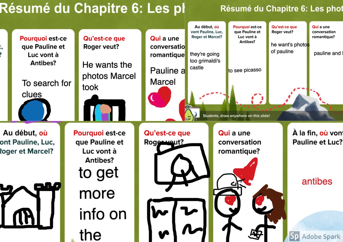 DemersMarcie's tweet photo. My Fr 1A Ss are reading the novella "La France en danger et les secrets de Picasso" by @MCanion. W/ @PearDeck, I can chk for understanding while keeping Ss engaged w/ content! The "Story Map" template is perfect for summarizing a chapter. #edtech #langchat #BullisRemoteLearning https://t.co/D5d23BnstM
