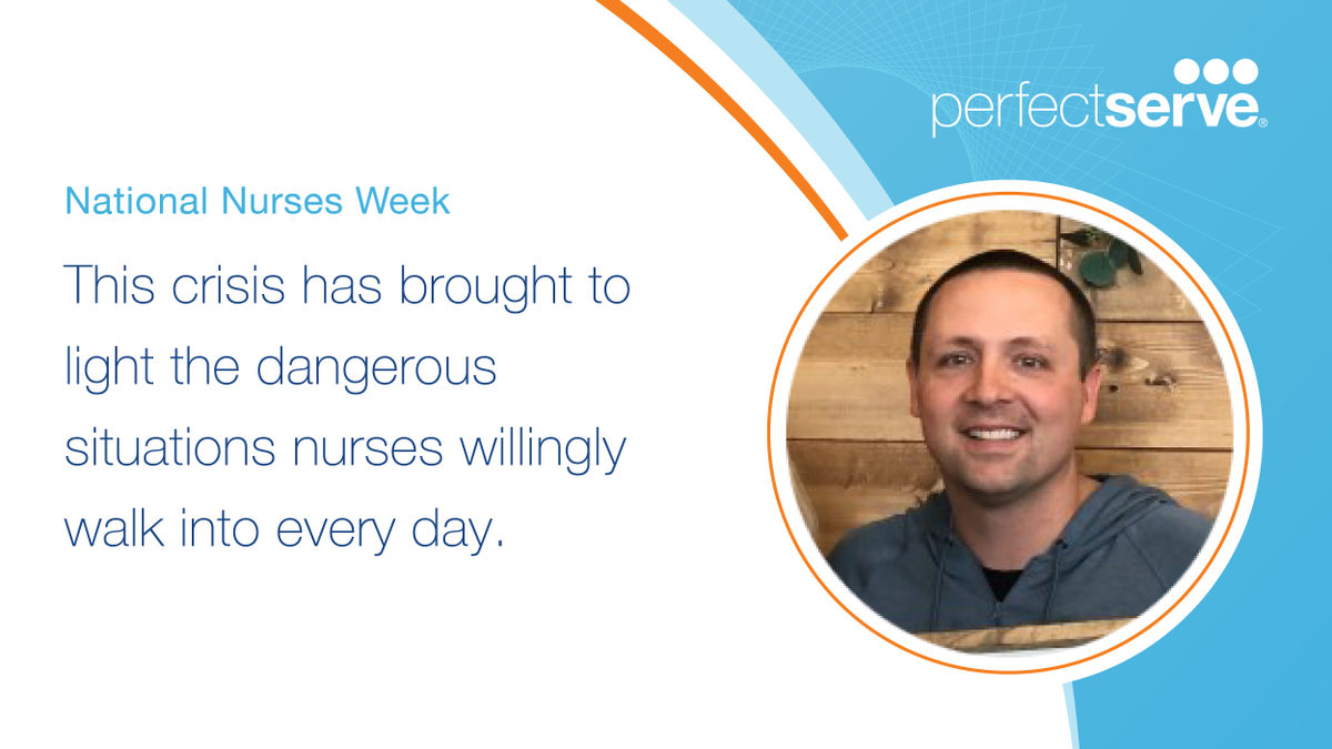 Telmediq's tweet photo. Mark Denny, nurse and Clinical Consultant at @PerfectServe, feels that the pandemic has underscored the dangerous situations nurses encounter every day. Read more: https://t.co/OxKuXIDeK4 #NationalNursesWeek https://t.co/9Zq0BjyalC