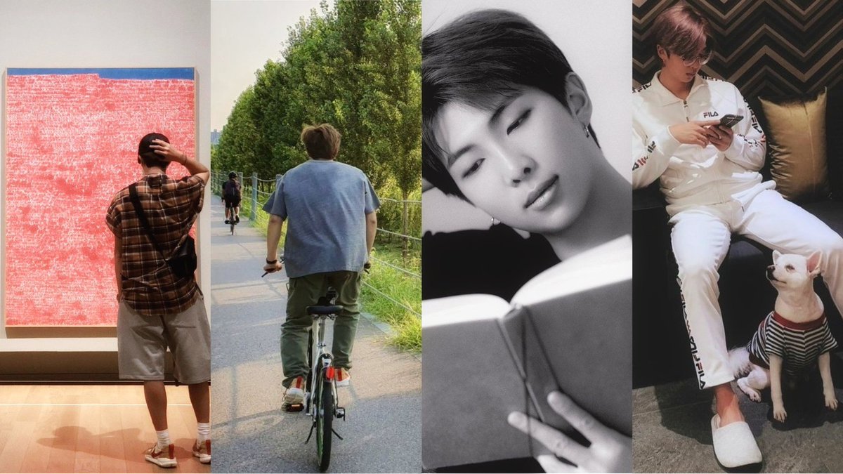 kimnamjoonpics's tweet photo. he🖼️       he🚴🌱     he📚      he🐶 https://t.co/mRV3WWJmoe